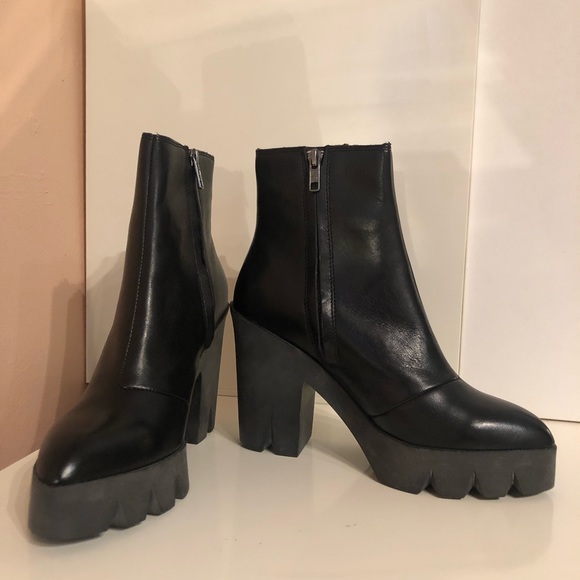 ASH Trouble Chunky Cleated Thick Sole Platform Moto Boot, Black Leather, 38 - Picture 6 of 9